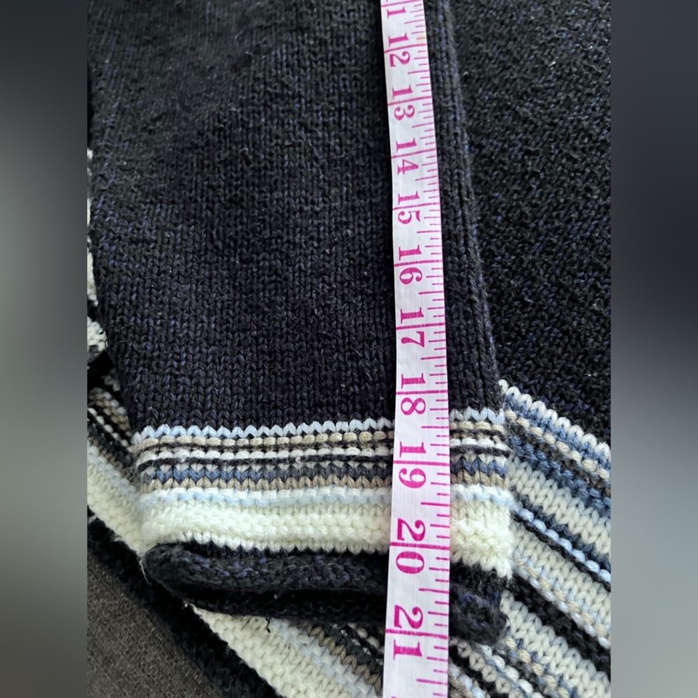 Vintage 90s Cottage Cove Blue Striped Chunky Knit Cozy Cardigan Sweater - Picture 11 of 12